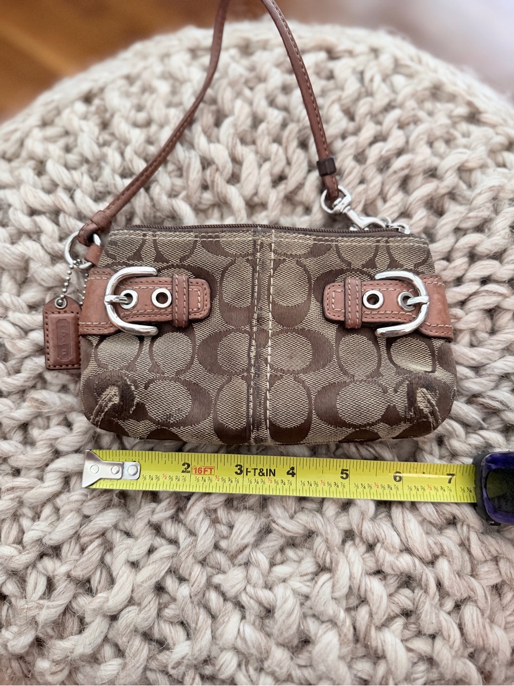 Coach Signature Canvas Wristlet in Brown and Tan